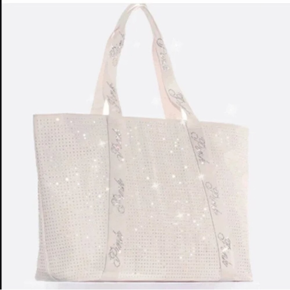 NWT PINK Victoria's Secret Cream Bling tote
